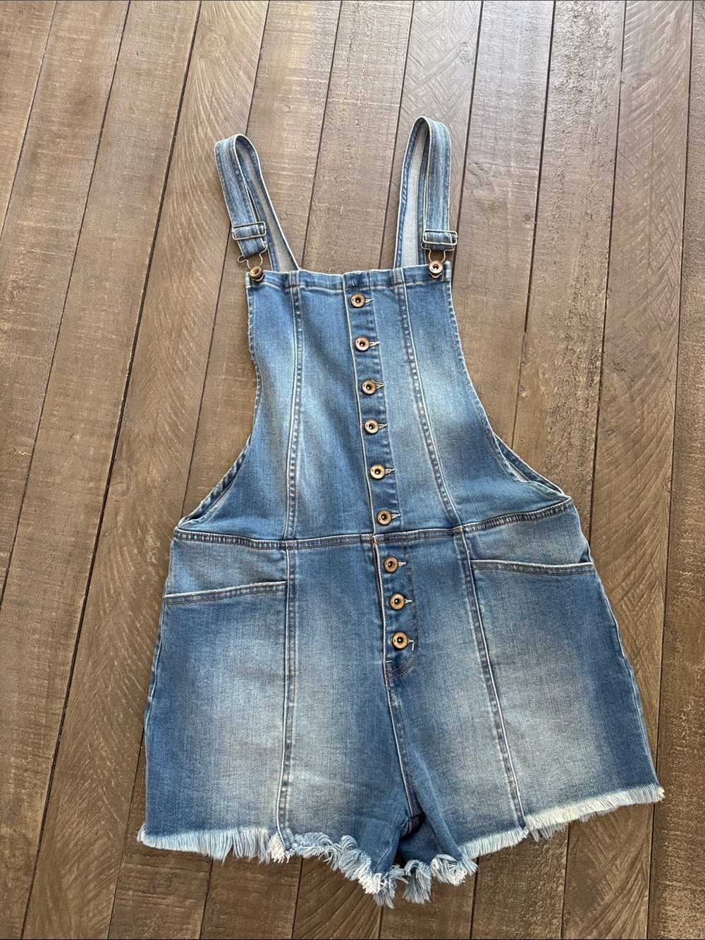 Kendall & Kylie Blue Denim Button-Front Shortalls